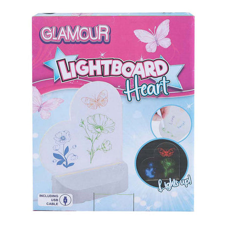 Pizarra luminosa Glamour van mane corazón con conexión USB y 7 rotuladores de 16cm.