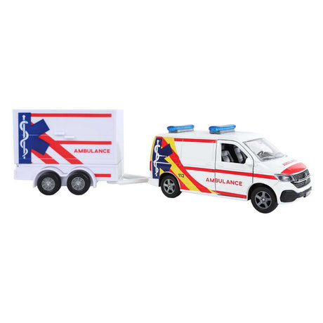 Ambulancia transportadora vw globo para niños con remolque