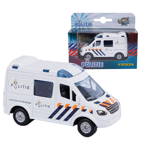 Coche de policía fundido a presión con globo terráqueo para niños.