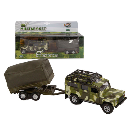 Globo terráqueo infantil land rover con remolque militar die cast pb 27cm