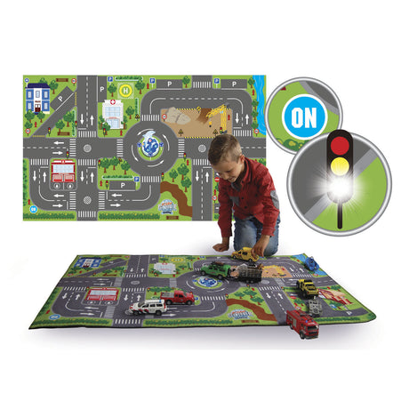 Alfombra de juego para niños con tráfico de globo y semáforos LED