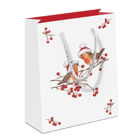 Ambiente bolsa de regalo petirrojos navideños blanco