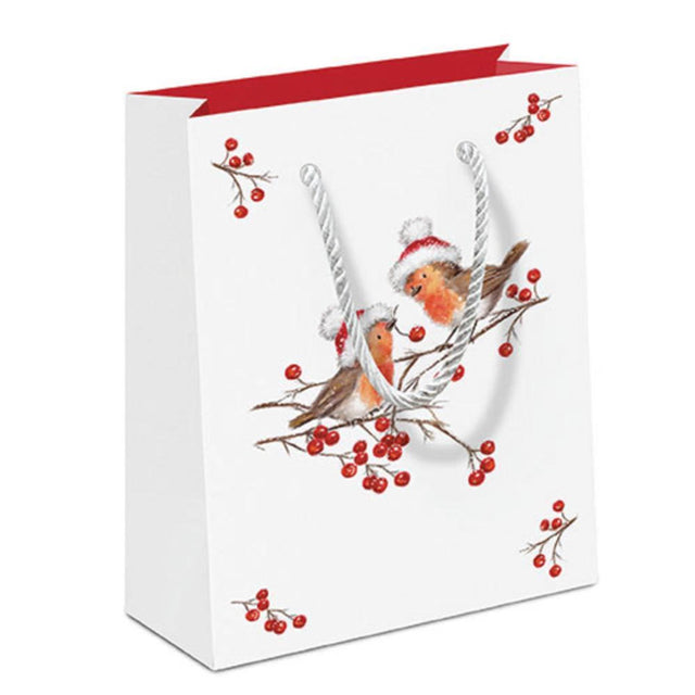 Ambiente bolsa de regalo petirrojos navideños blanco