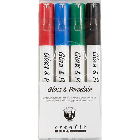 Empresa creativa https: www.cchobby.nl marcadores de vidrio-porcelana-espesor de línea-1-2-mm-semi-opaco-negro-azul-verde-rojo-4-piezas-1-caja