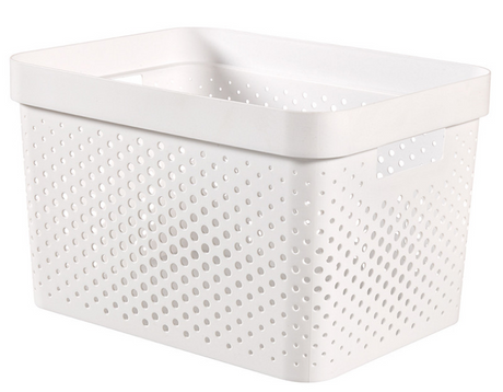 Caja de almacenamiento Curve Infinity con puntos reciclados - 17 litros - blanco