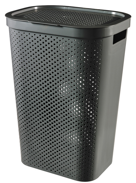 Cesto para la ropa sucia con tapa Curver Infinity Puntos reciclados - 60 l - antracita -