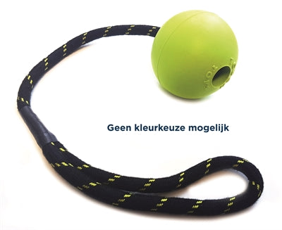 Pelota de juguetes resistentes para mascotas felices sobre cuerda de goma