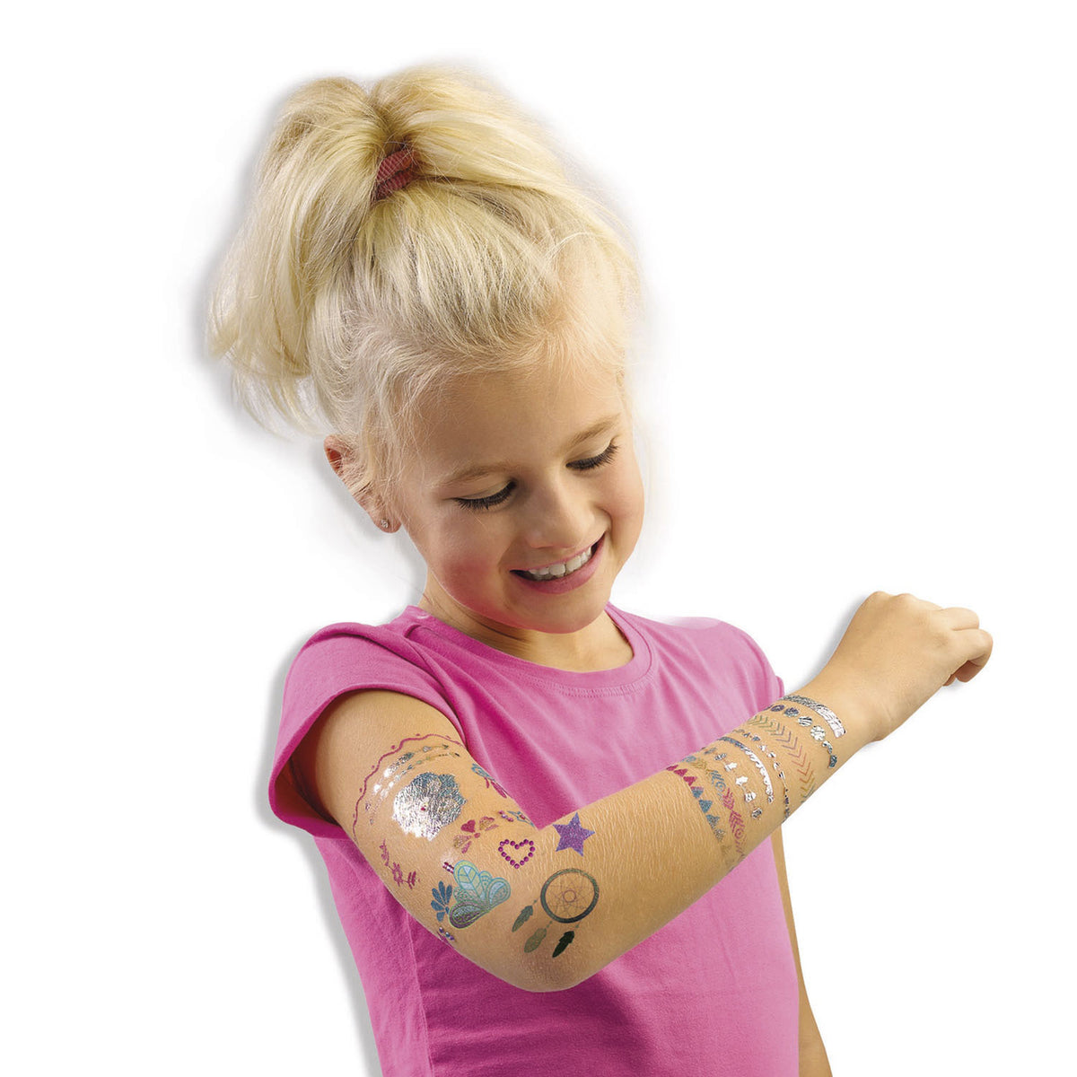 Ses creative - hobby rosa - tatuajes glamour 3 en 1 - manualidades para niña - biodegradable - a partir de 5 años