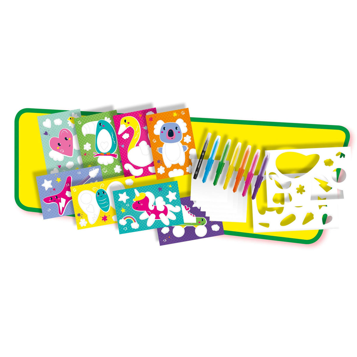 Ses Creative – Graffiti con aerógrafo – Set de manualidades creativas a partir de 6 años – Incluye 6 rotuladores, rotulador negro, plantillas y páginas para colorear