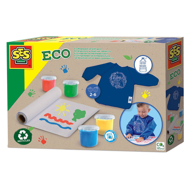 Set de pintura para dedos ses creative ses eco con delantal desordenado