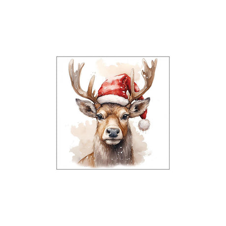 Servilletas Ambiente 33cm ciervo con gorro de Papá Noel blanco