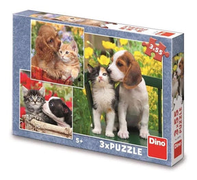 Dinotoys rompecabezas de dinosaurios - perro y gato - 3 x 55 piezas
