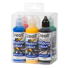 Pintura adhesiva Creall - color ventana - haga creaciones removibles en superficies lisas como ventanas o espejos - juego de 6 colores - 6 botellas de 80 ml - sin gluten - fabricado en los Países Bajos