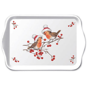 Ambiente bandeja melamina 13x21cm petirrojos navideños blanco