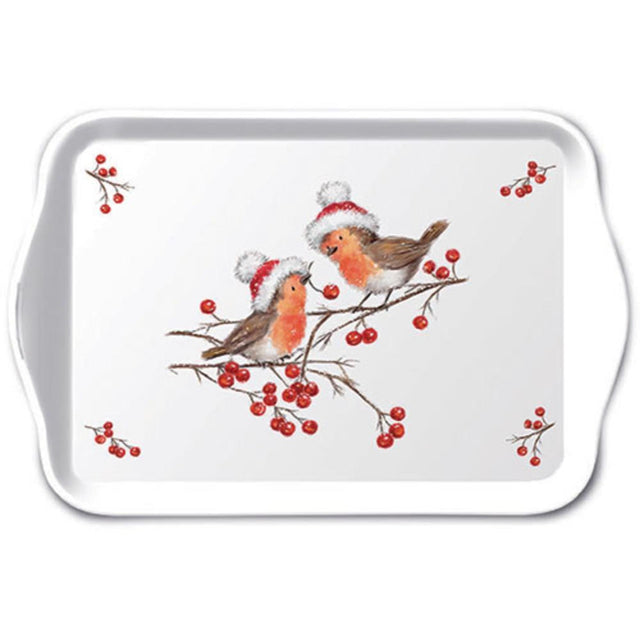 Ambiente bandeja melamina 13x21cm petirrojos navideños blanco
