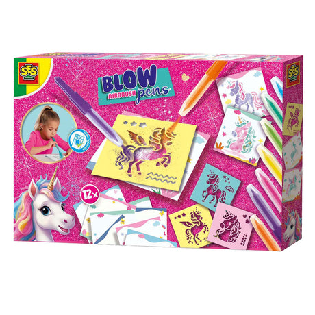 Ses creative - unicornio - rotuladores aerografo - manualidades niña - 12 cartas de colores - lavable de la ropa - a partir de 5 años