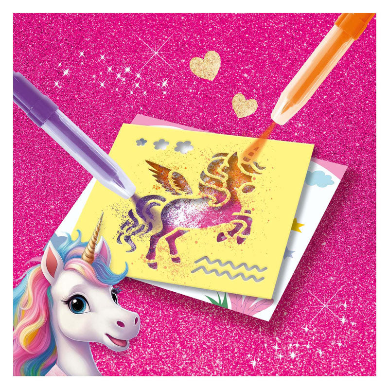 Ses creative - unicornio - rotuladores aerografo - manualidades niña - 12 cartas de colores - lavable de la ropa - a partir de 5 años