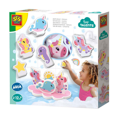 Ses creative - tinytallents - isla de baño de unicornio - unicornios de espuma - juguetes de baño flotantes - estimula la imaginación - juego creativo - juguetes de baño para bebé - juguetes de unicornio