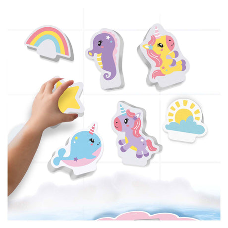 Ses creative - tinytallents - isla de baño de unicornio - unicornios de espuma - juguetes de baño flotantes - estimula la imaginación - juego creativo - juguetes de baño para bebé - juguetes de unicornio