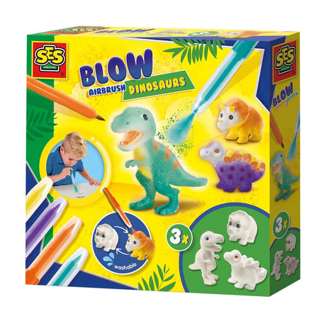 Ses creative 14295 bolígrafos sopladores - dinosaurios - set de manualidades creativas para niños a partir de 5 años - decorar dinosaurios con bolígrafos sopladores - lavable y reutilizable - perfecto para los amantes de los dinosaurios