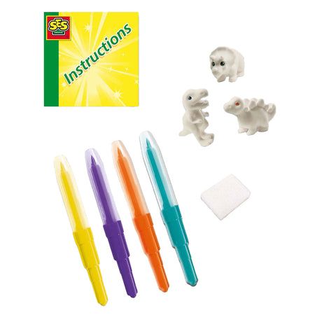 Ses creative 14295 bolígrafos sopladores - dinosaurios - set de manualidades creativas para niños a partir de 5 años - decorar dinosaurios con bolígrafos sopladores - lavable y reutilizable - perfecto para los amantes de los dinosaurios