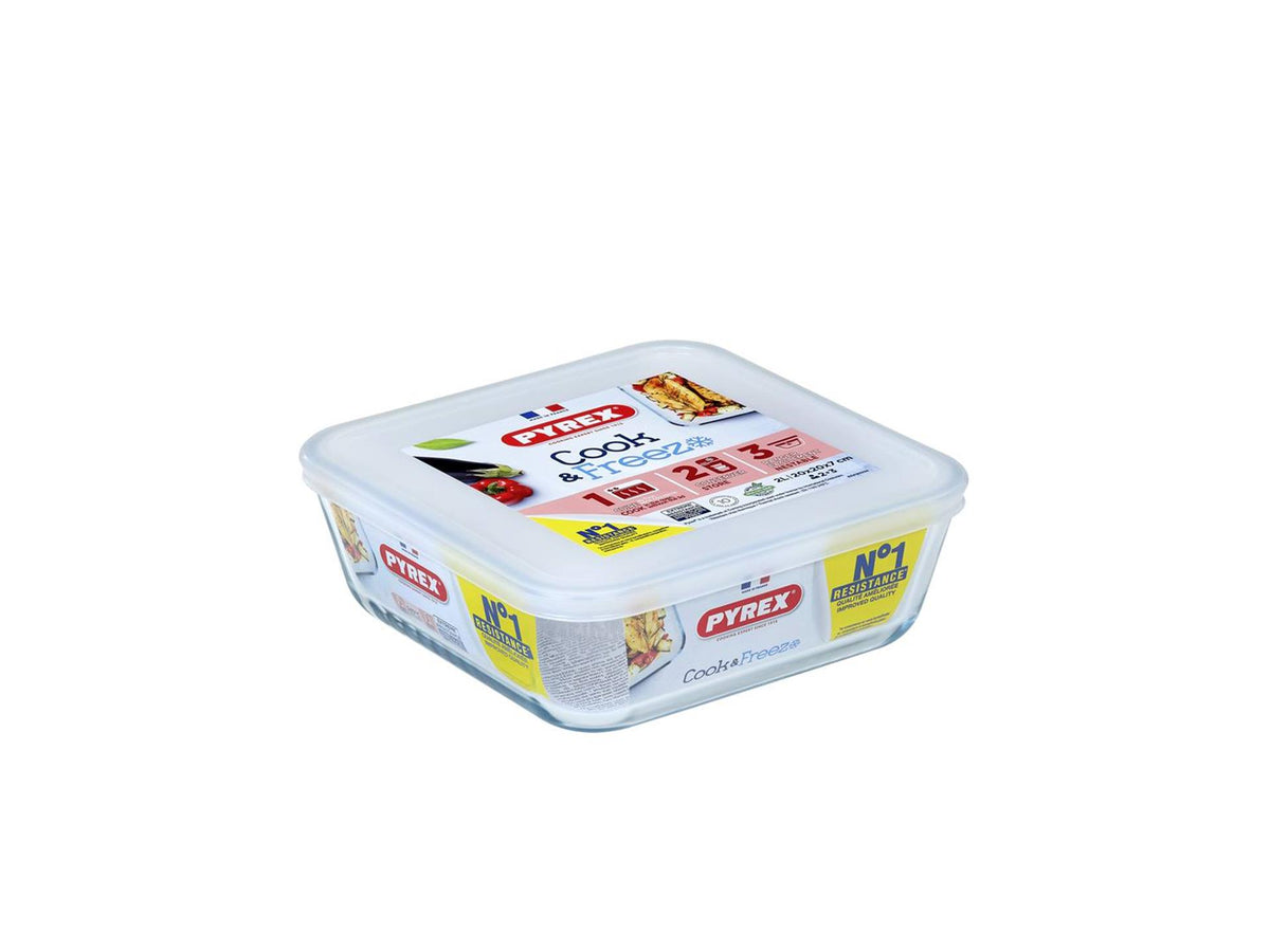 Bol Pyrex cook frozen cristal cuadrado con tapa 2l 20x22cm
