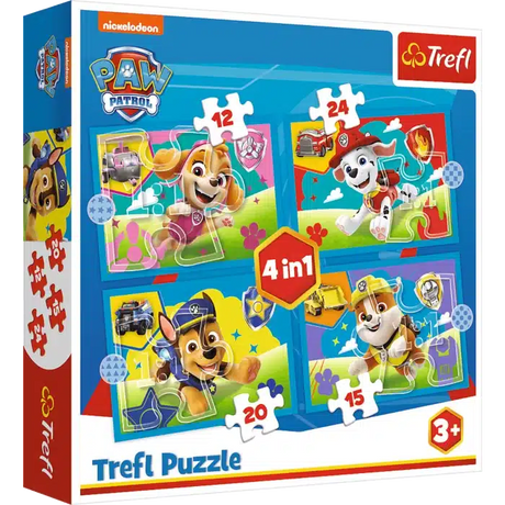 Rompecabezas Trefl Paw Patrol 4 en 1: colorido rompecabezas para niños de cartón.