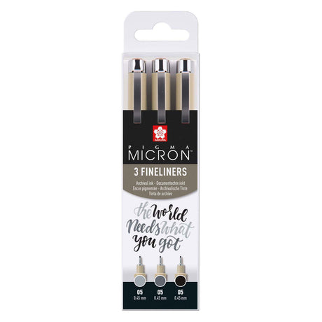 Sakura pigma micron 05 set de punta fina, 3 rotuladores, negro-gris