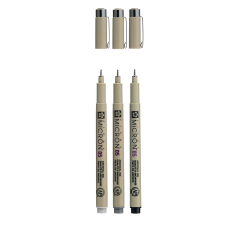 Sakura pigma micron 05 set de punta fina, 3 rotuladores, negro-gris