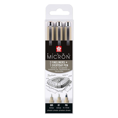 Estuche 3 fineliners sakura pigma micron negro 005-01-pn arch.