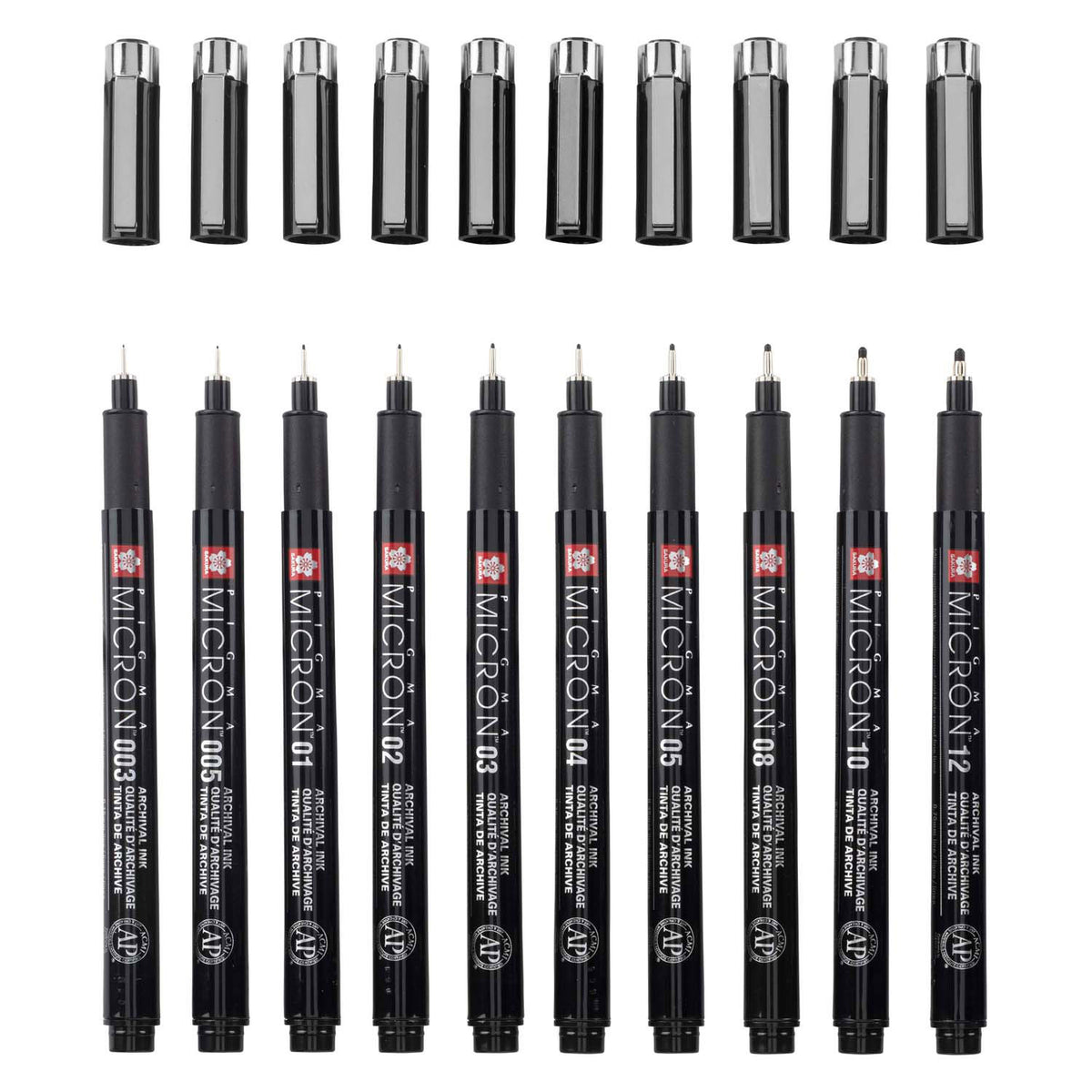 Sakura • set pigma micron edición negra + bolsa gratis | 10 bolígrafos, negros