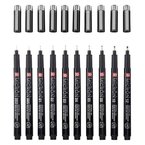 Sakura • set pigma micron edición negra + bolsa gratis | 10 bolígrafos, negros