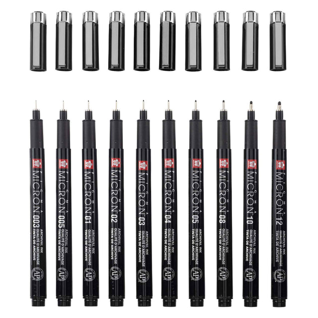 Sakura • set pigma micron edición negra + bolsa gratis | 10 bolígrafos, negros