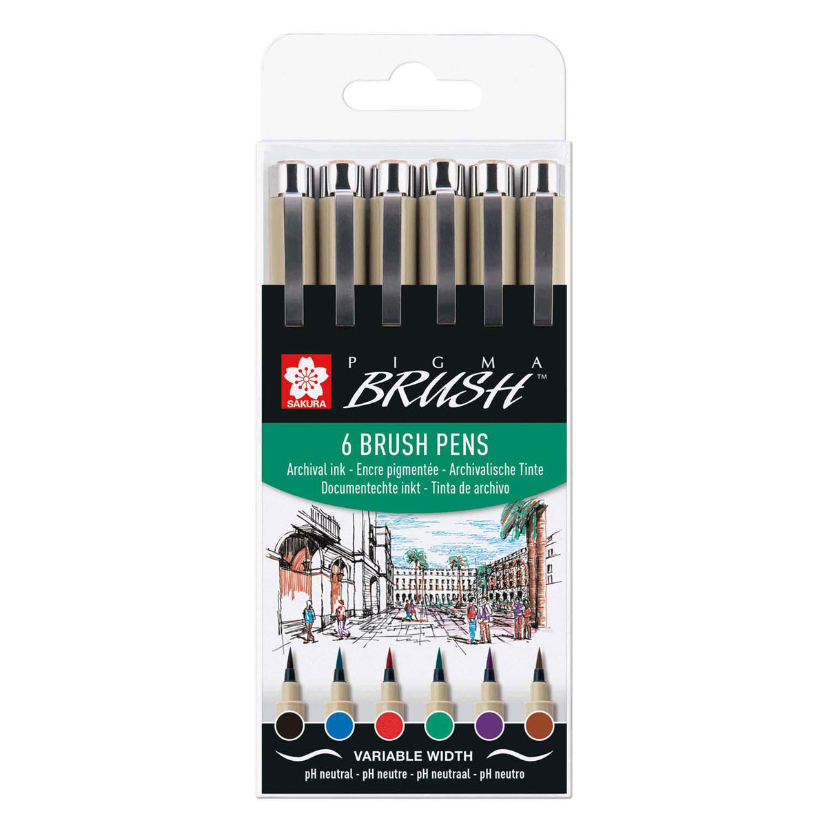 Set de brochas Sakura pigma estuche 6 colores básicos