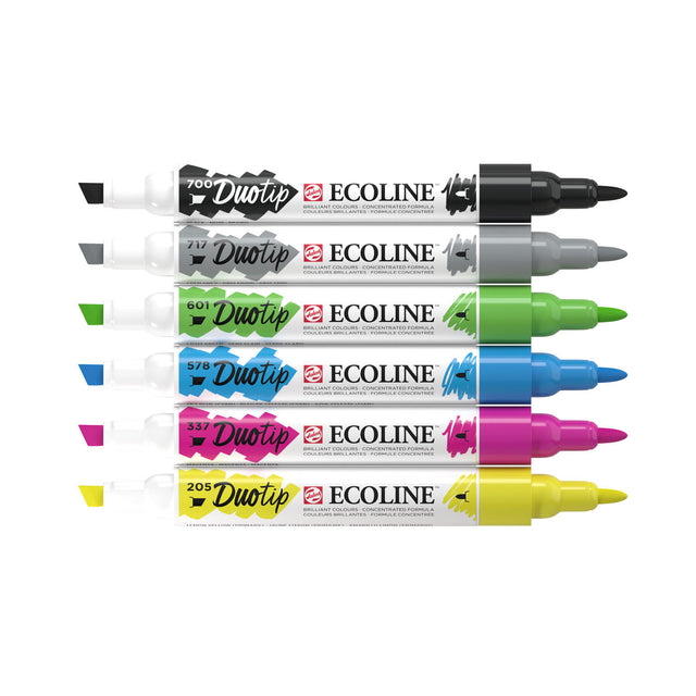 Juego básico de rotuladores Talens ecoline duotip, 6 uds.