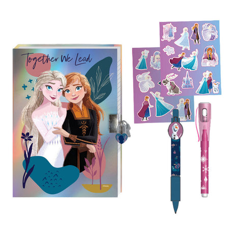 Diario disney frozen 2 con candado, rotuladores mágicos y pegatinas