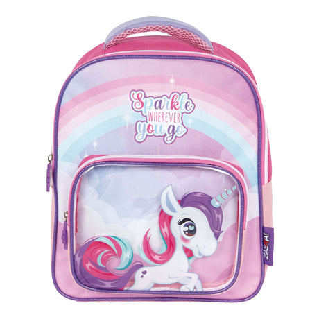 Mochila unicornio con bolsillo frontal transparente
