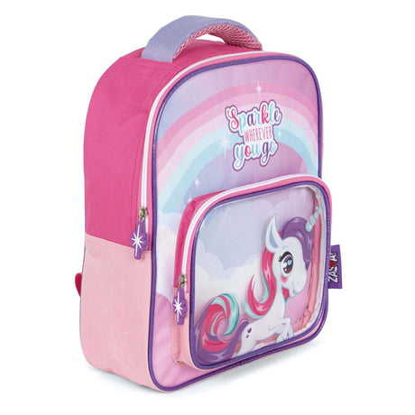 Mochila unicornio con bolsillo frontal transparente