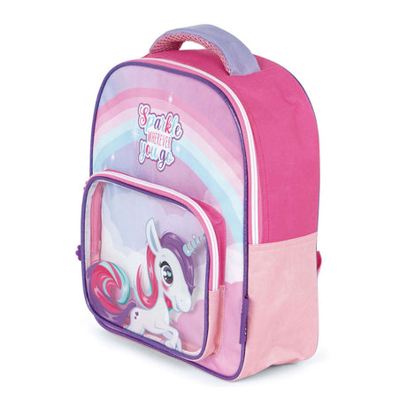 Mochila unicornio con bolsillo frontal transparente