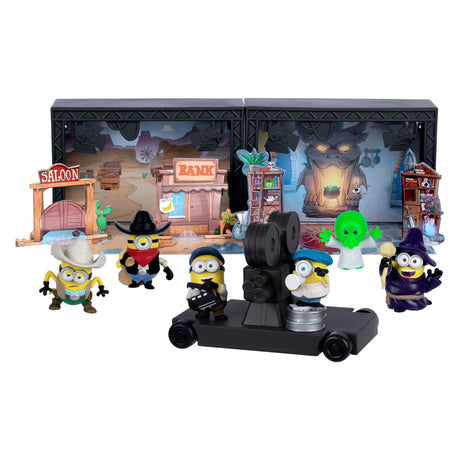 Moose Toys Minions Monsters - gran espacio de estudio con 2 estudios de cine - incl. 6 figuras de minions