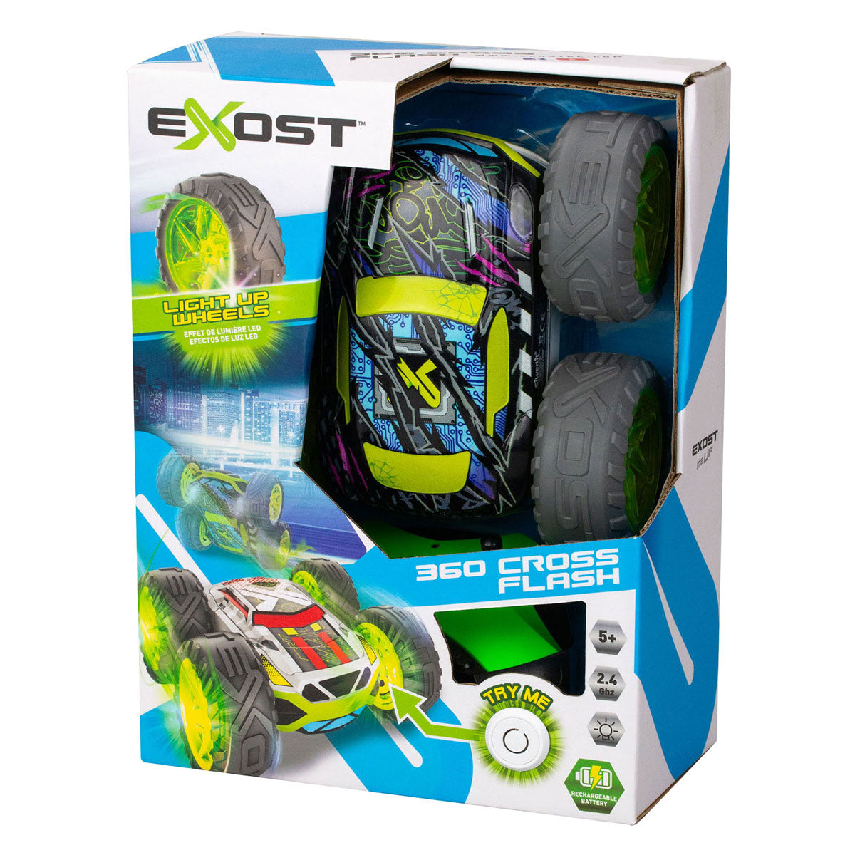 Exost rc 360 cross flash coche acrobático verde 1:18 - ruedas intermitentes - incl. batería recargable - coche rc