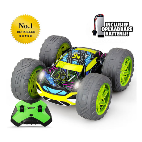Exost rc 360 cross flash coche acrobático verde 1:18 - ruedas intermitentes - incl. batería recargable - coche rc