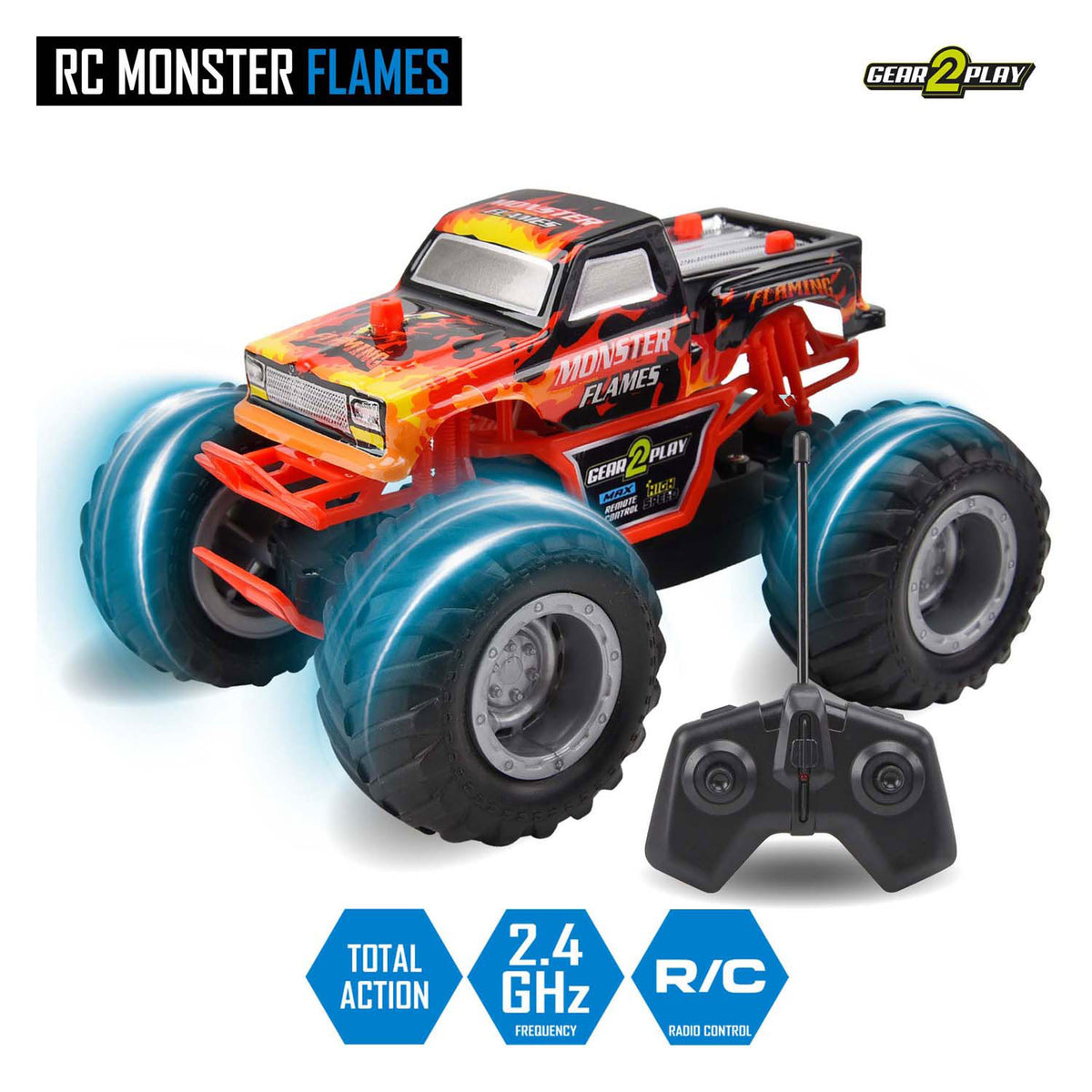 Gear2play rc monster flames monster truck 1:24 - ruedas grandes