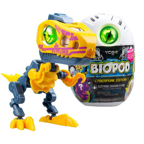 Dino cyberpunk único biópodo iluminado en plata