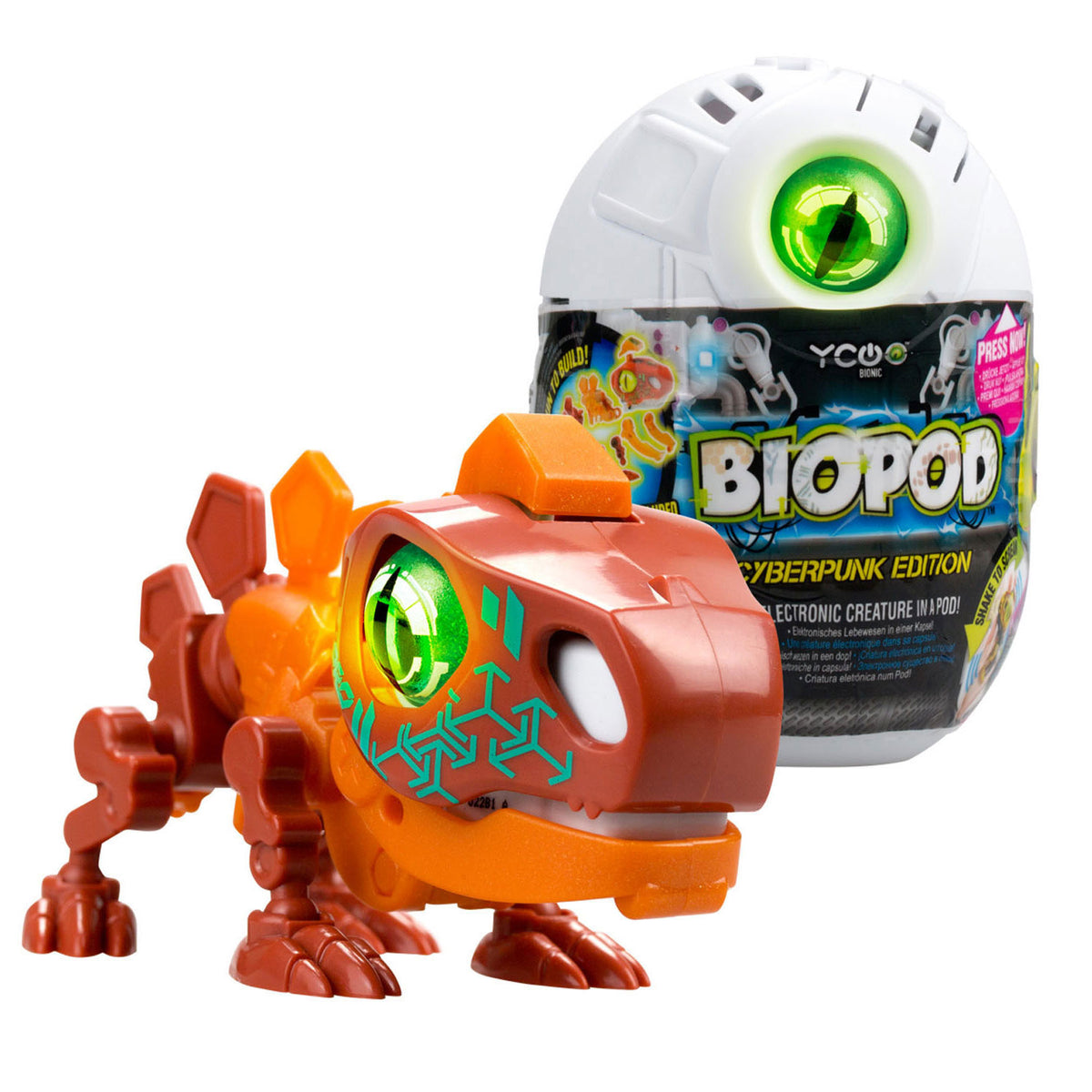 Dino cyberpunk único biópodo iluminado en plata