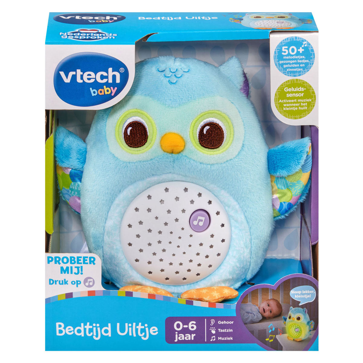 Búho para dormir Vtech azul - peluche interactivo - música y sonidos de la naturaleza - de 0 a 6 años