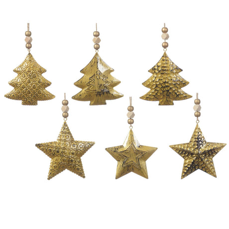 Decoris colgante navideño hierro oro antiguo 1x10x14cm 6 surtidos