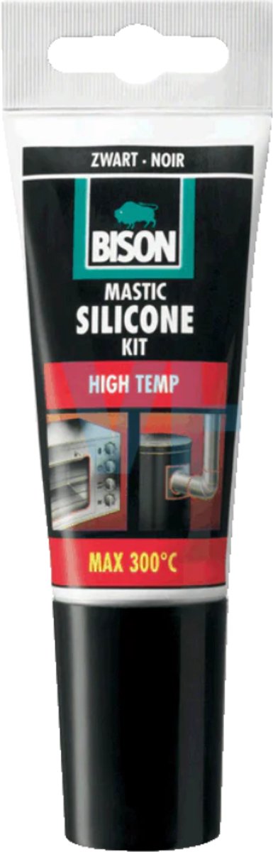 Sellador de silicona Bison para altas temperaturas, tubo de 60 ml, resistente al calor hasta 300 °C, fácil de usar, negro, no destiñe, elástico permanente, fácil de procesar, resistente al calor