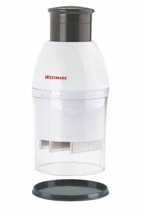 Picadora de verduras universal Westmark, para cebolla y ajo, tarro de almacenamiento simultáneo con tapa, plástico de acero inoxidable, compacto, blanco antracita, 11452260