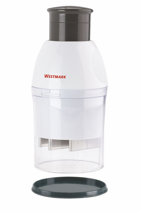 Picadora de verduras universal Westmark, para cebolla y ajo, tarro de almacenamiento simultáneo con tapa, plástico de acero inoxidable, compacto, blanco antracita, 11452260